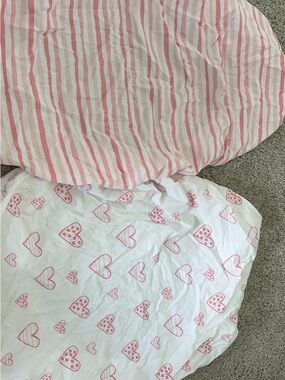 Pink Heart & Stripe Cotton bassinet Bedding Set - Pink- angelbliss bassinett